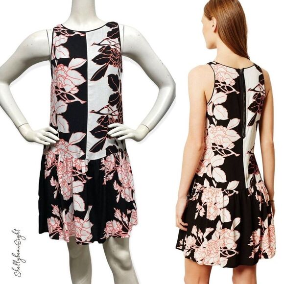 ANTHROPOLOGIE Maeve Photoflora Color Block Mixed Print Floral Dress 0 2 XS CuTE! - Picture 11 of 16